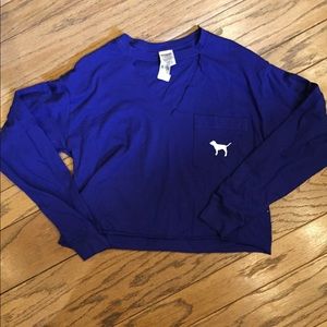 SOLD!!!VS PINK Royal Blue tropic crop campus tee